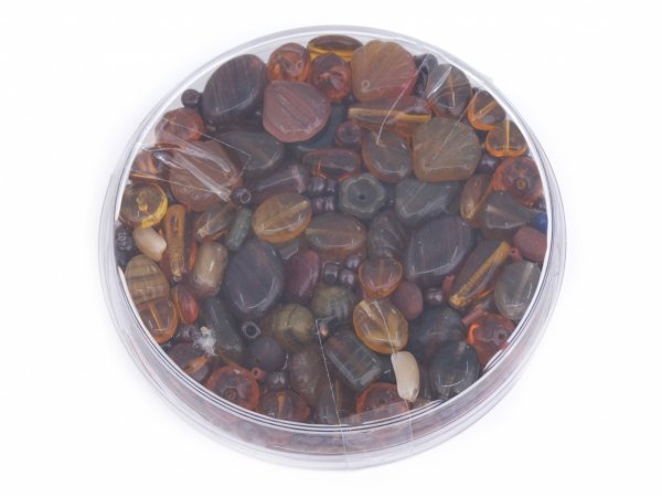 Korálky skleněné mix velikosti cca 120 g barva hnědá