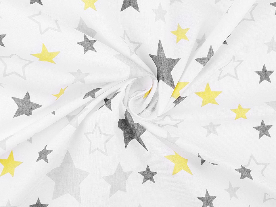 Bavlněná látka / plátno hvězdy, barva 1 (375) bílá žlutá