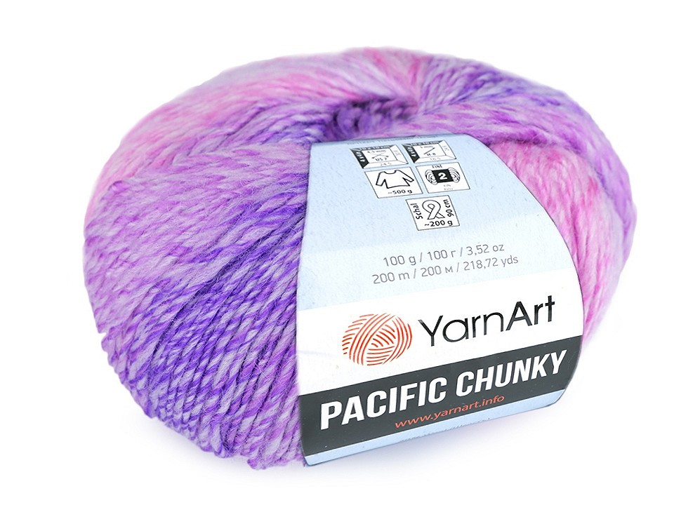 Pletací příze Pacific Chunky 100 g, barva 1 (306) růžová sv. fialová
