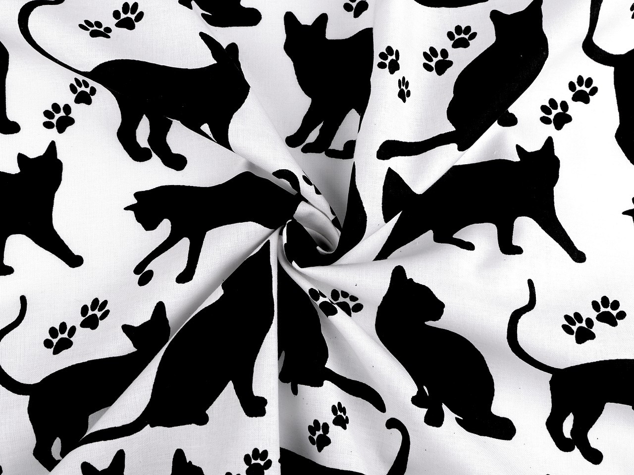 Bavlněná látka / plátno kočka, barva 2 (665) bílá černá