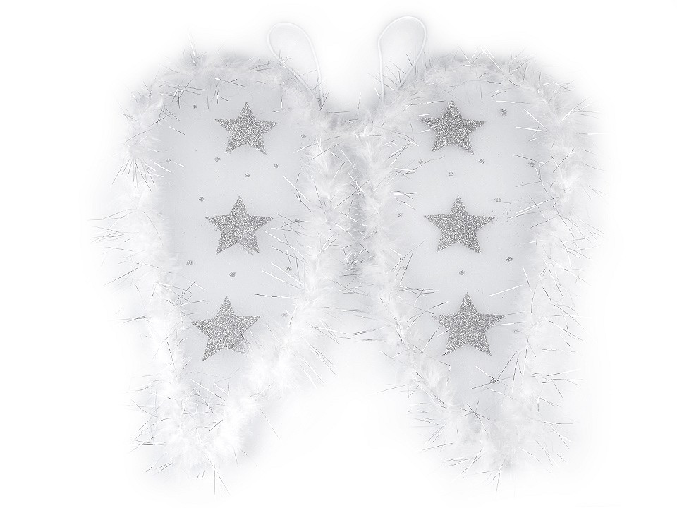 Andělská křídla s peřím a glitrovými hvězdami, barva bílá