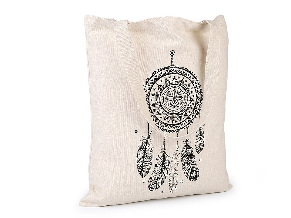 Textilní taška bavlněná 34x39 cm lapač snů, barva 1 režná světlá