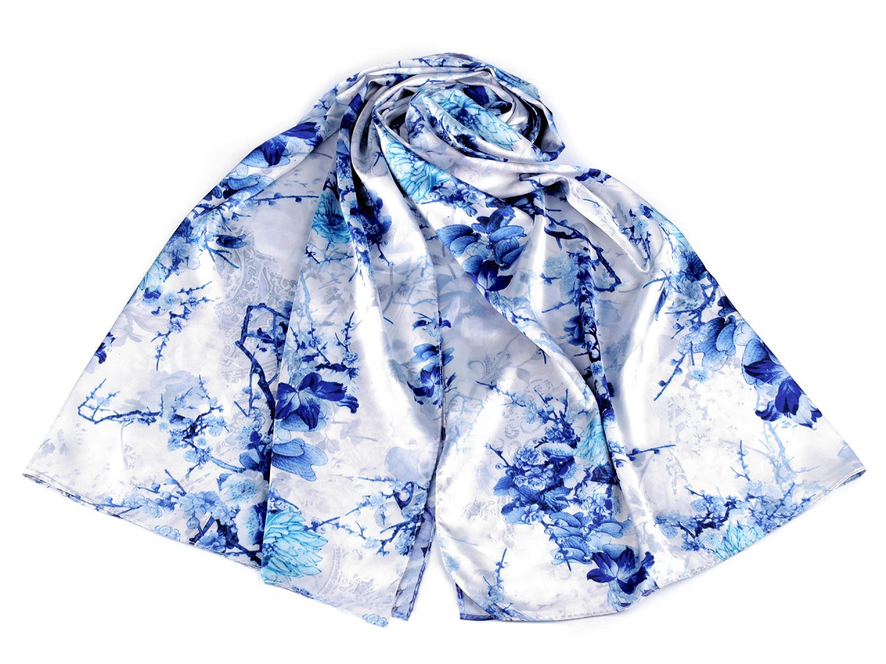 Saténový šátek / šála 70x165 cm, barva 7 krémová nejsvět. modrá