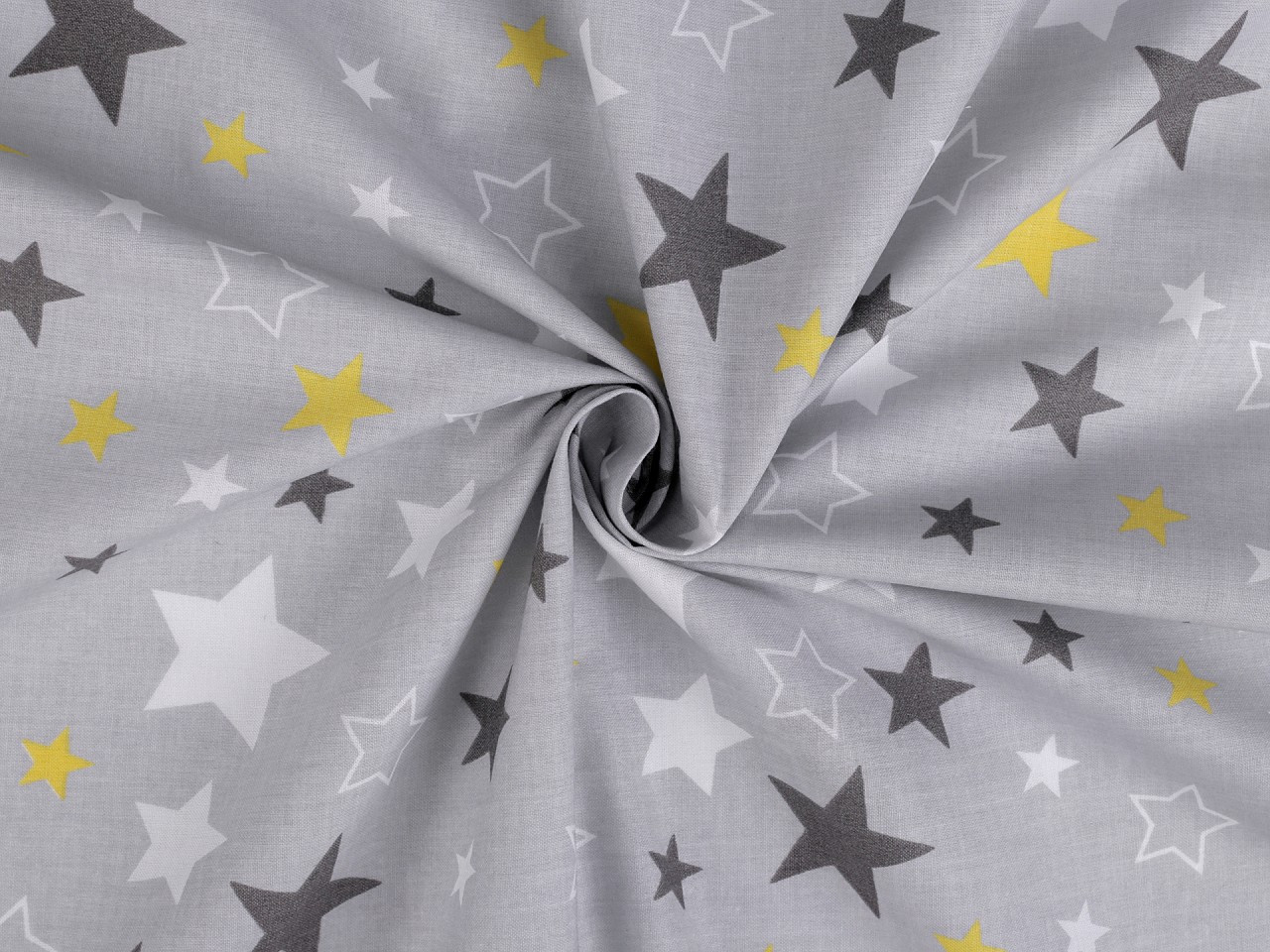 Bavlněná látka / plátno hvězdy, barva 9 (376) šedá žlutá