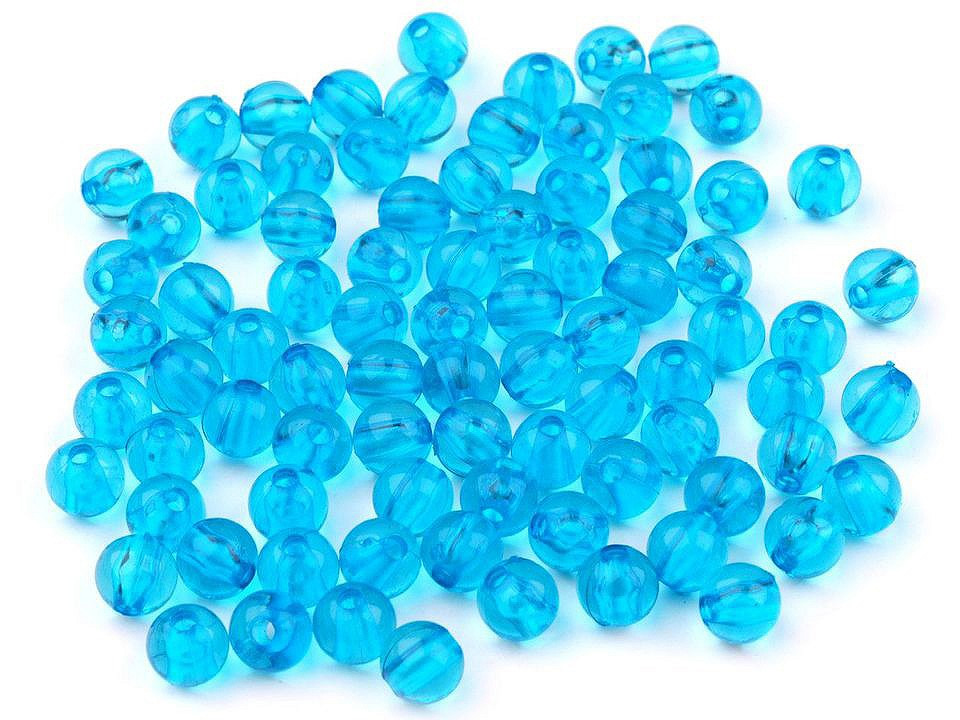 Plastové korálky Transparent Ø6 mm, barva 7 modrá sytá