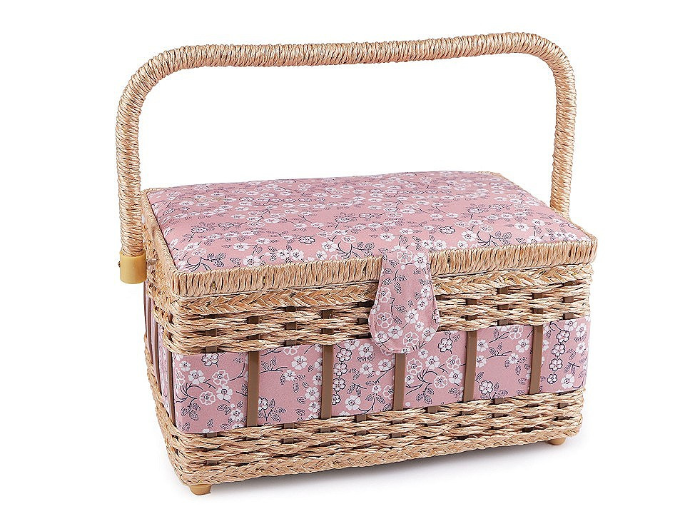 Kazeta / košík na šití čalouněný, barva 26 pudrová květy