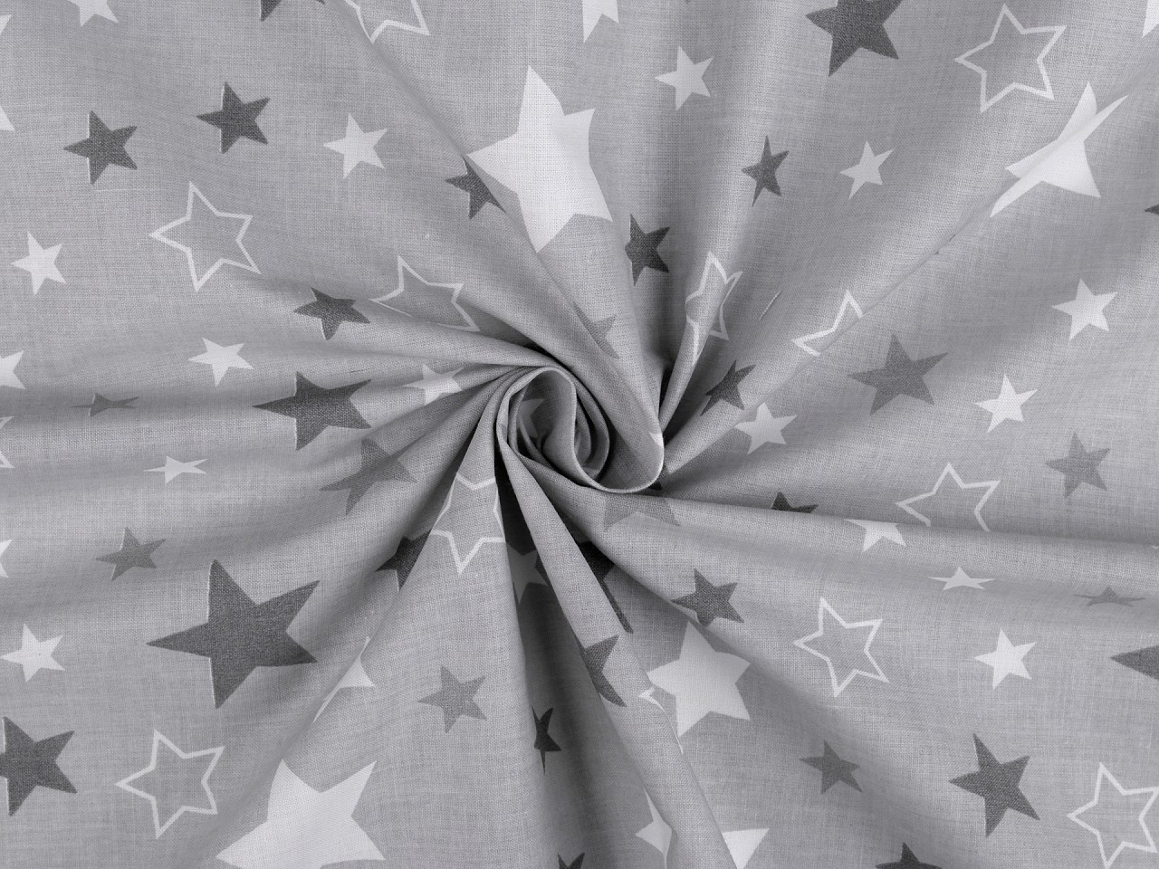 Bavlněná látka / plátno hvězdy, barva 10 (366) šedá bílá