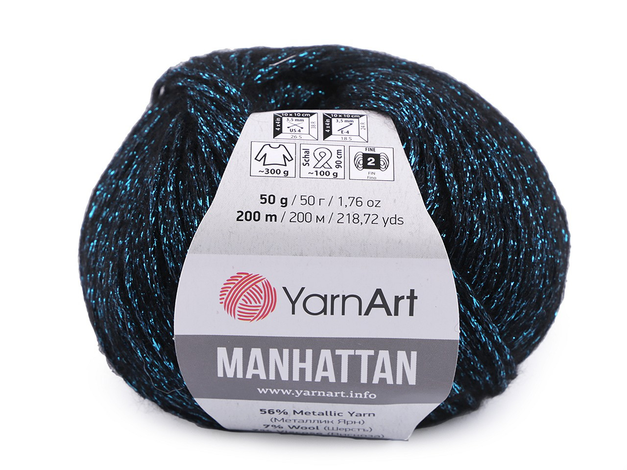Pletací příze Manhattan 50 g, barva 10 (908) černá tyrkysová tmavá