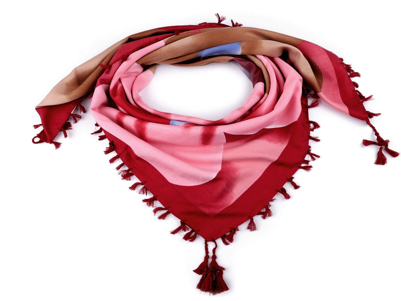 Šátek s třásněmi 105x105 cm, barva 11 červená tmavá