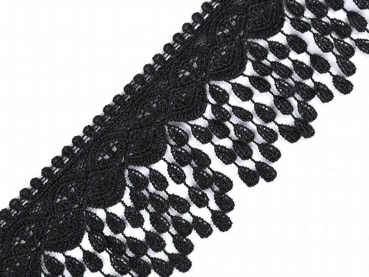Vzdušná krajka s třásněmi šíře 80 mm, barva 2 černá