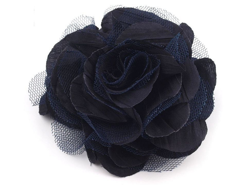 Brož / ozdoba růže Ø9 cm, barva 12 modrá pařížská
