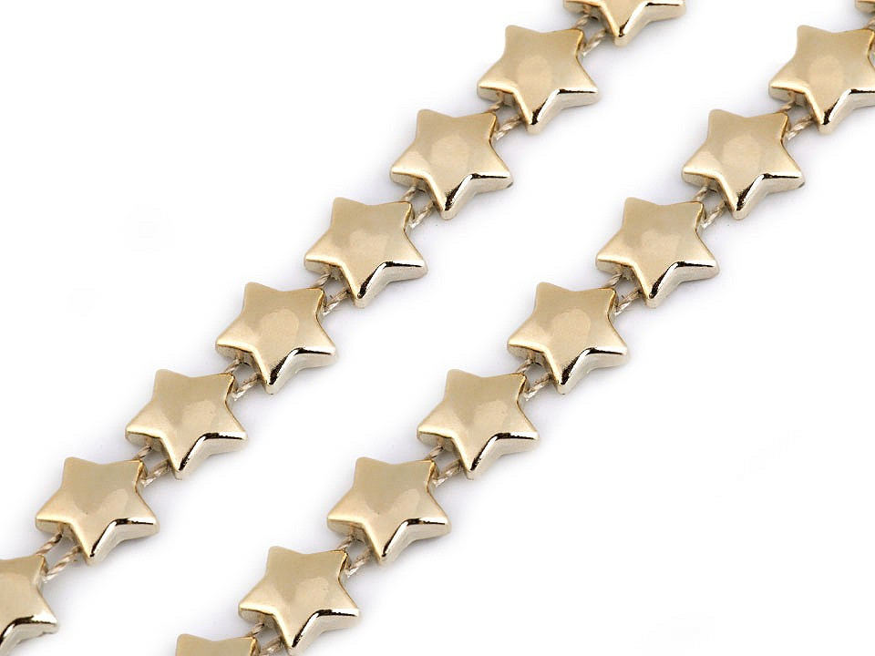 Řetěz - hvězdy šíře 10 mm vánoční, barva 2 zlatá sv.