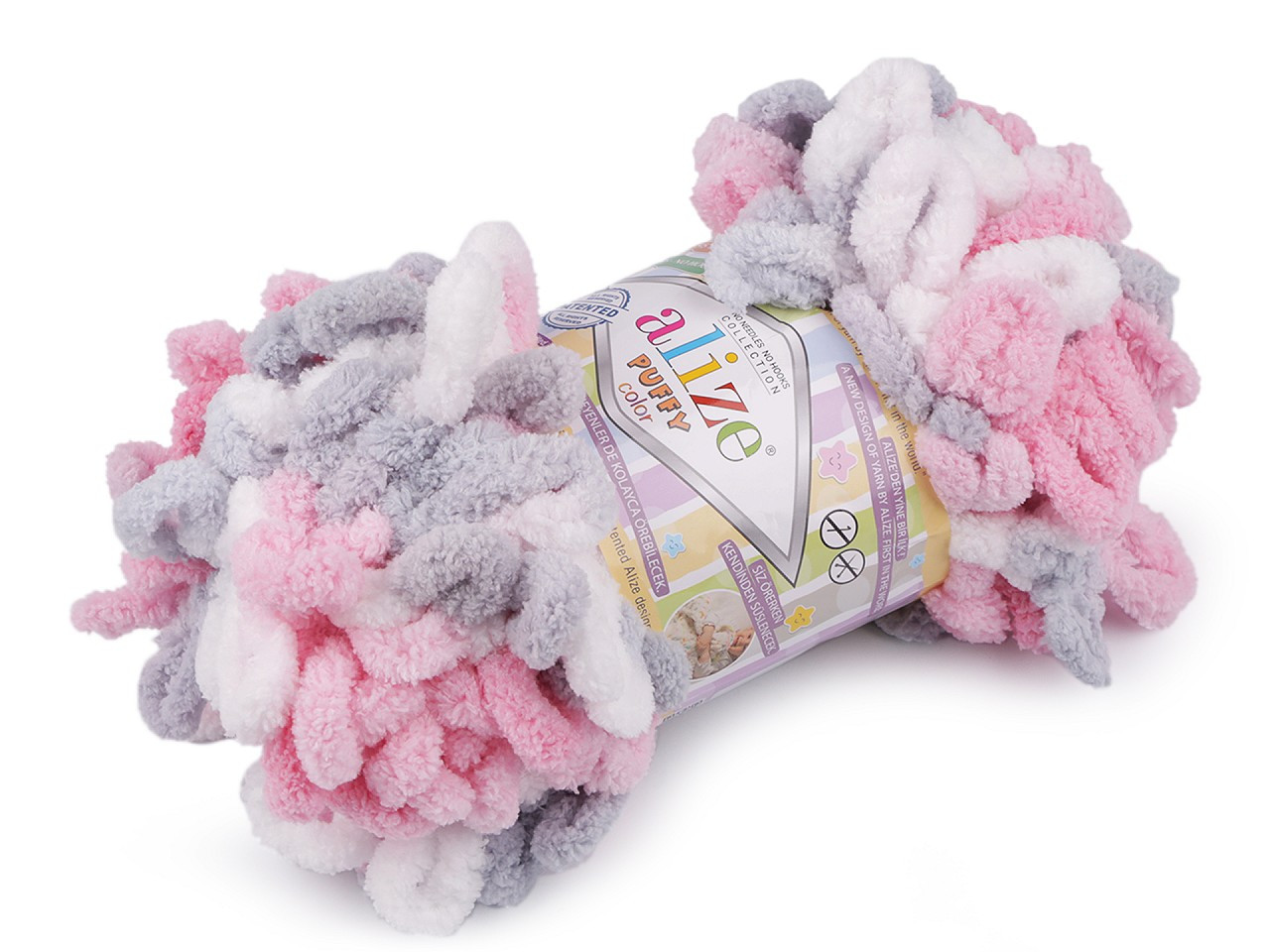 Pletací příze Alize Puffy color 100 g, barva 23 (6370) růžová sv. šedá