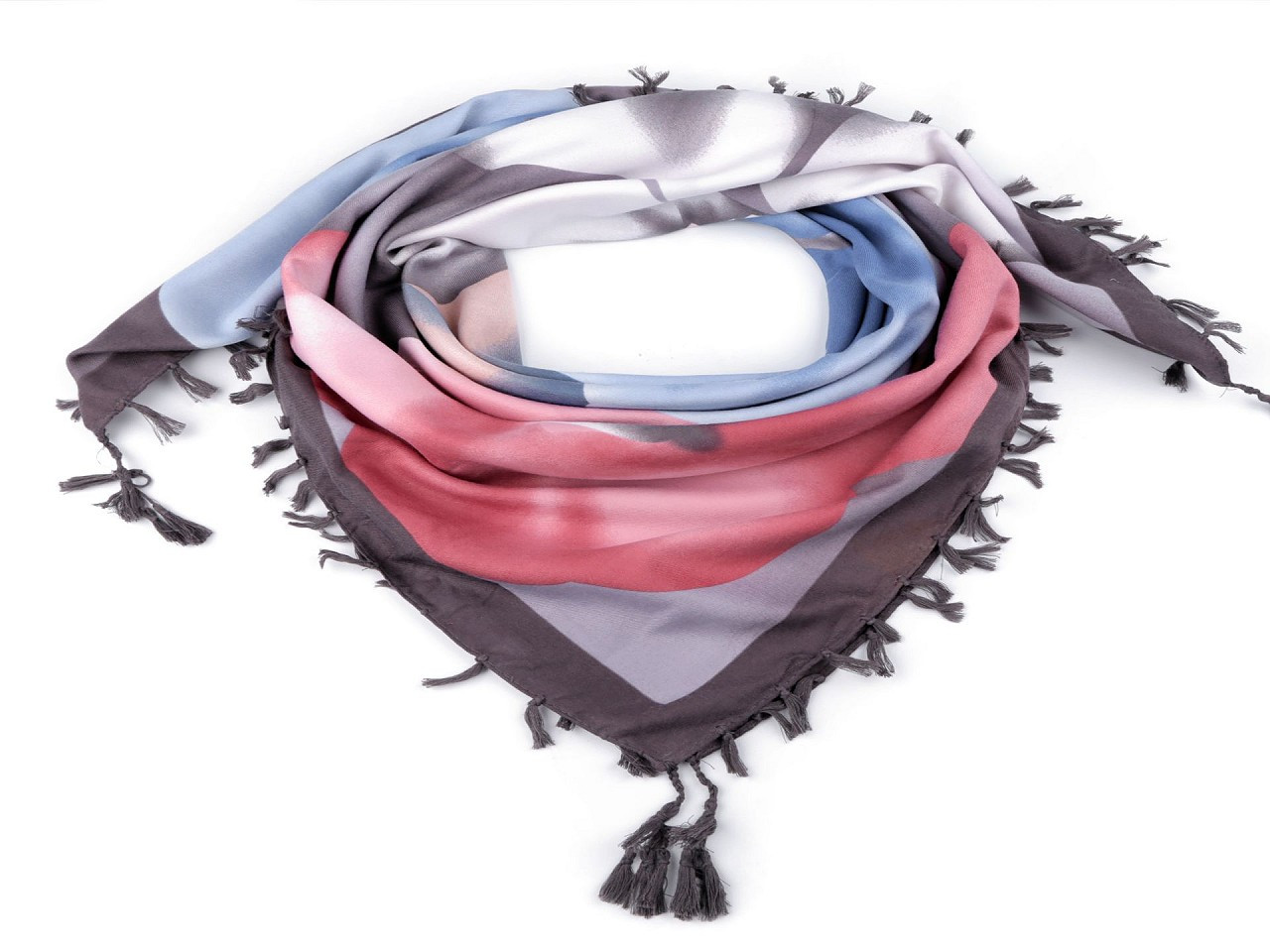 Šátek s třásněmi 105x105 cm, barva 7 šedá