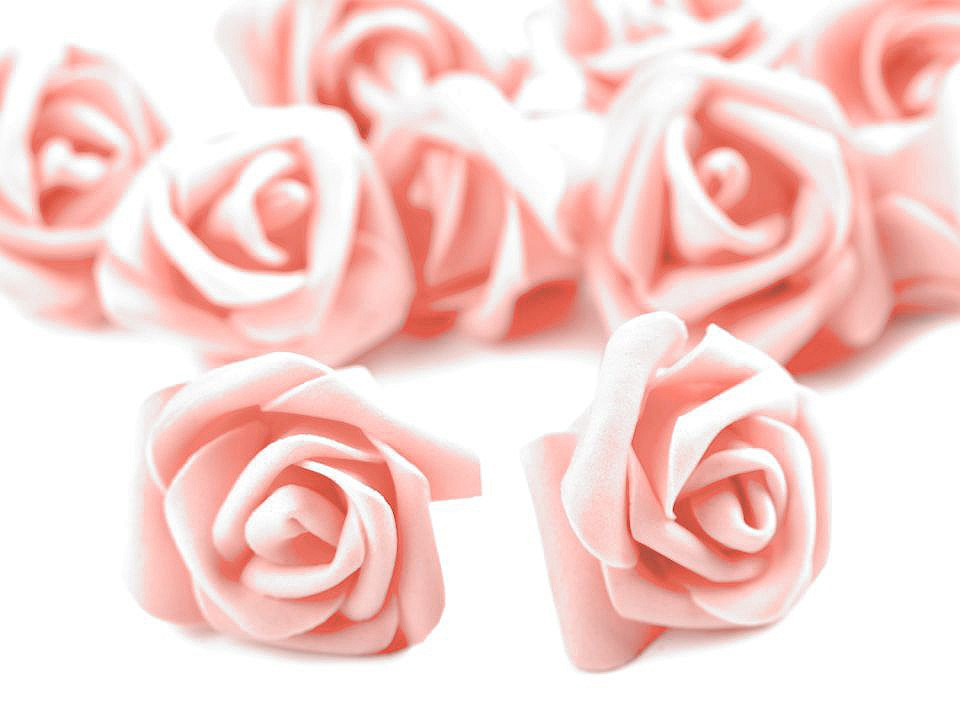 Dekorační pěnová růže Ø3-4 cm, barva 12 pudrová