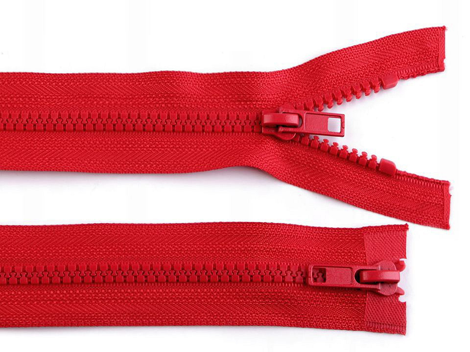 Zip kostěný 5 mm dělitelný 2 jezdce / dvoucestný 70 cm bundový, barva 148 červená