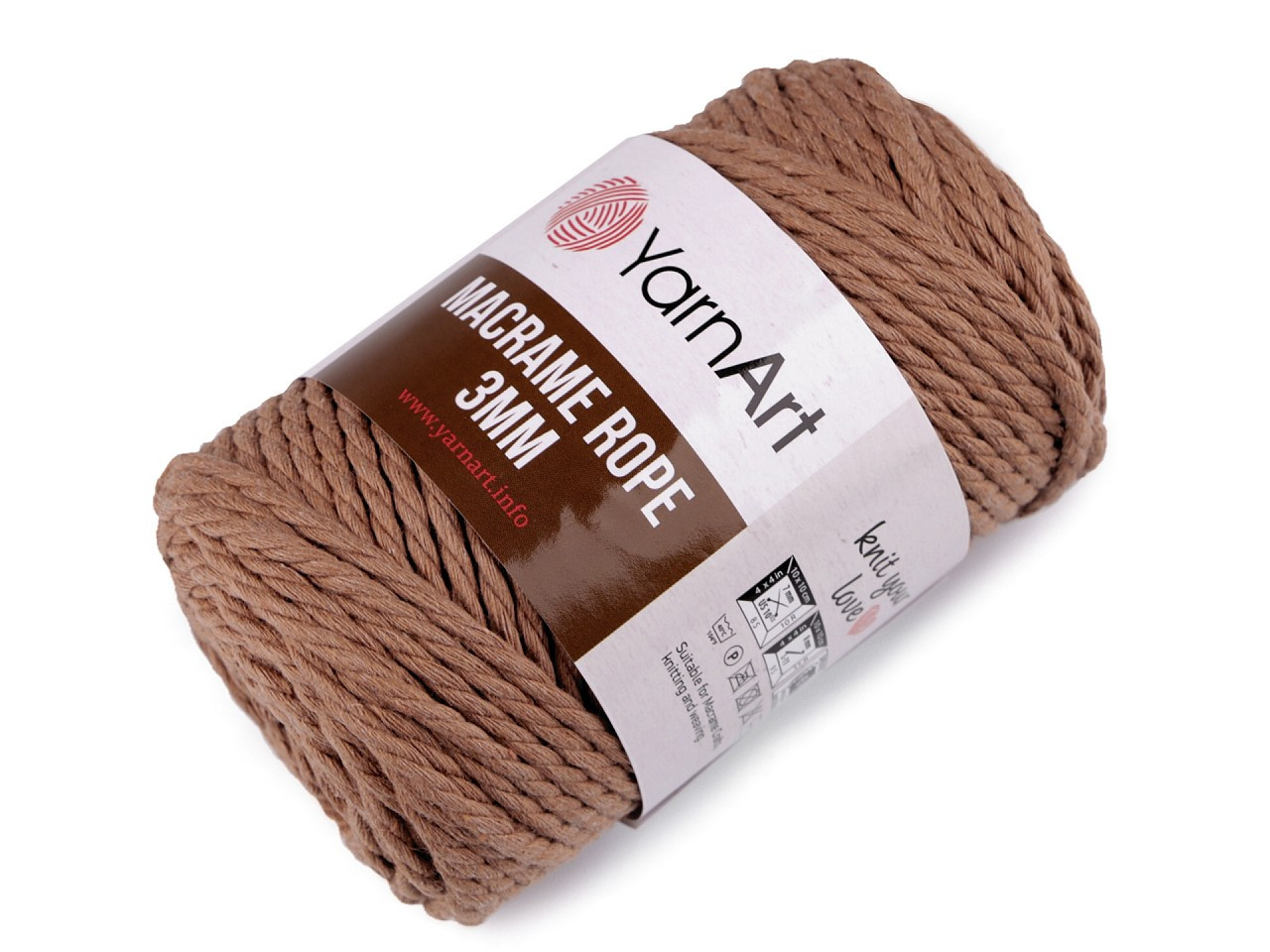 Pletací příze Macrame Rope 3 mm 250 g, barva 16 (788) hnědá přírodní