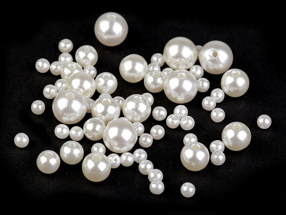 Plastové voskové korálky / perly Glance mix velikostí, barva F1 perlová