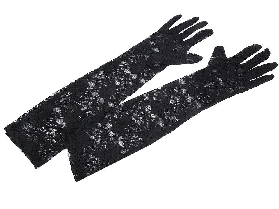 Dlouhé společenské rukavice krajkové, barva černá