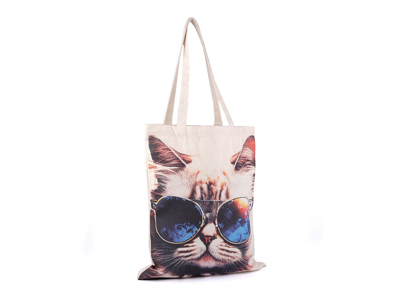 Textilní taška bavlněná kočka 34x43 cm, barva režná světlá