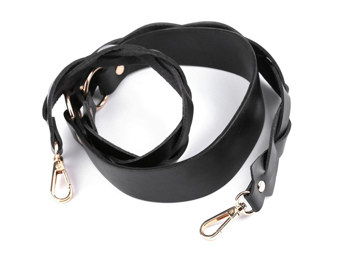 Koženkový popruh / ucho na kabelku s karabinami šíře 2,5-4 cm, barva černá zlatá