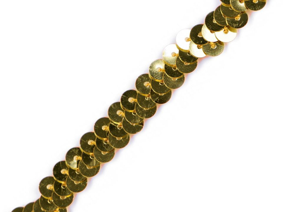 Flitrový prýmek šíře 10 mm elastický, barva 3 zlatá lesk