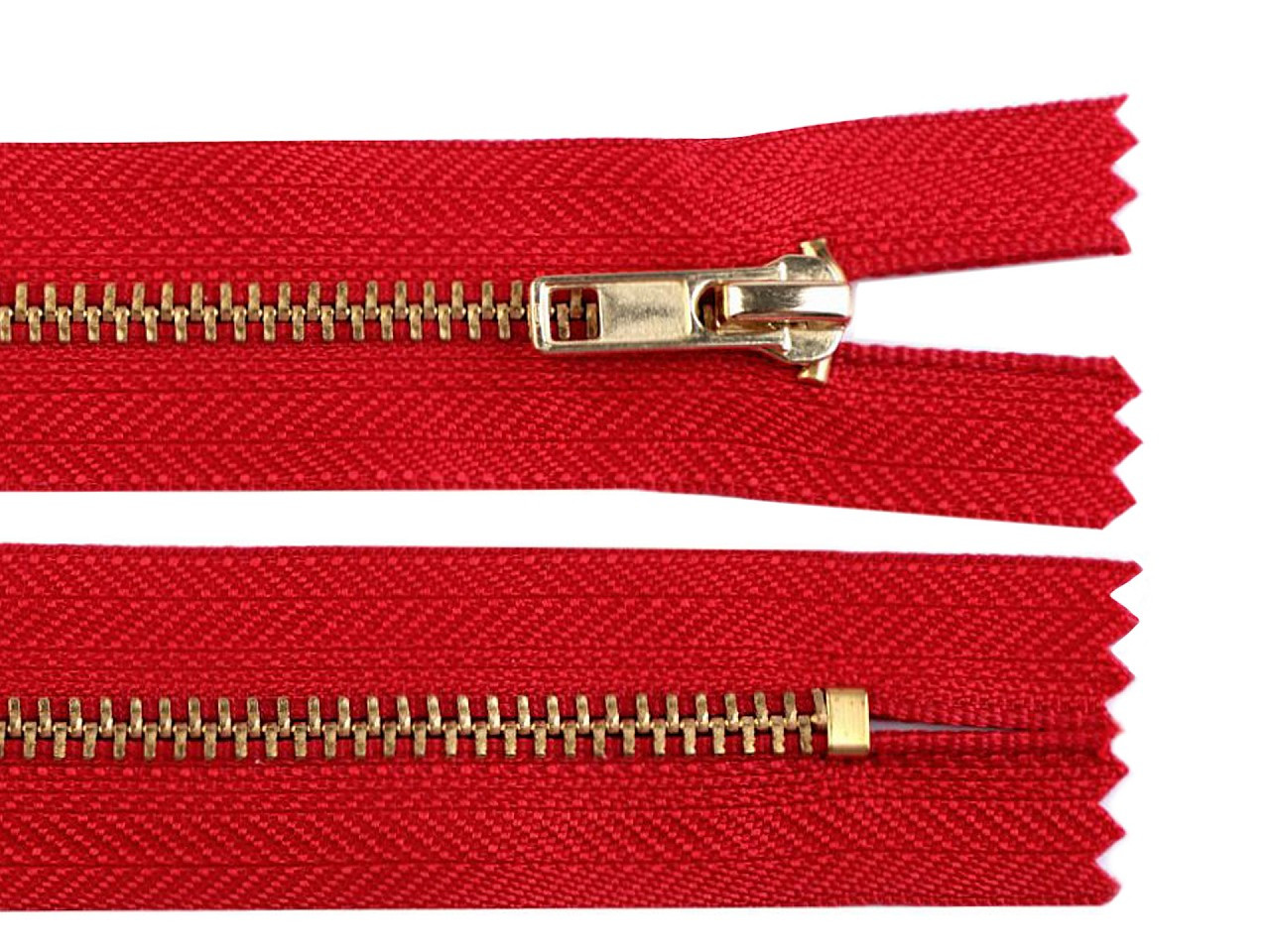 Kovový zip šíře 4 mm délka 14 cm kalhotový, barva 148 červená