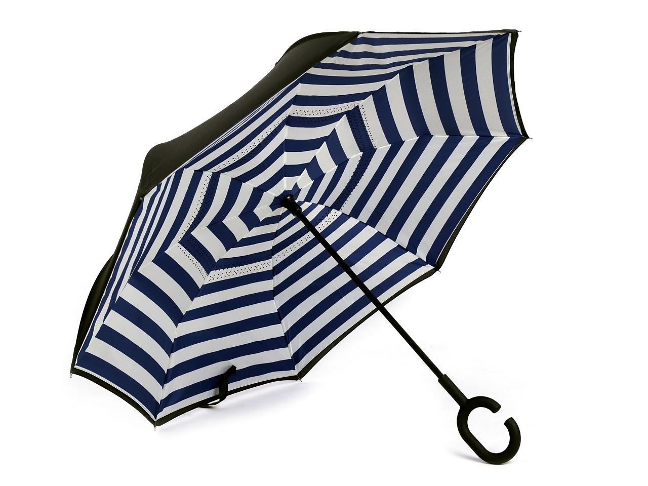Obrácený deštník dvouvrstvý, barva 6 modrá pařížská proužky