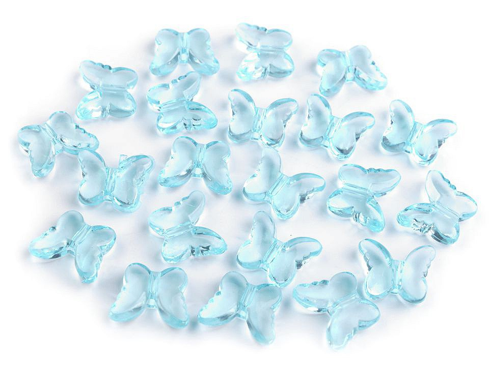 Plastové korálky motýl 15x18 mm, barva 8 modrá azurová