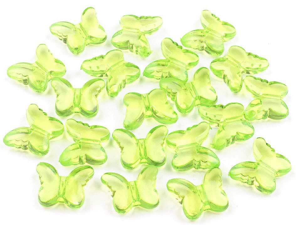 Plastové korálky motýl 15x18 mm, barva 3 zelená sv.
