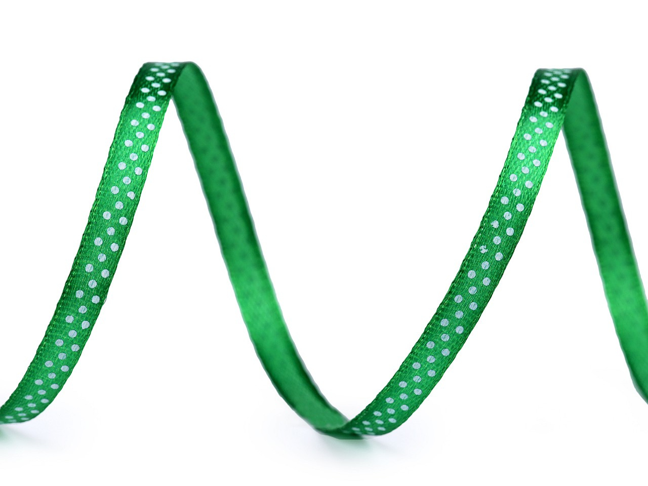 Saténová stuha s puntíky šíře 6 mm, barva 8 zelená pastelová