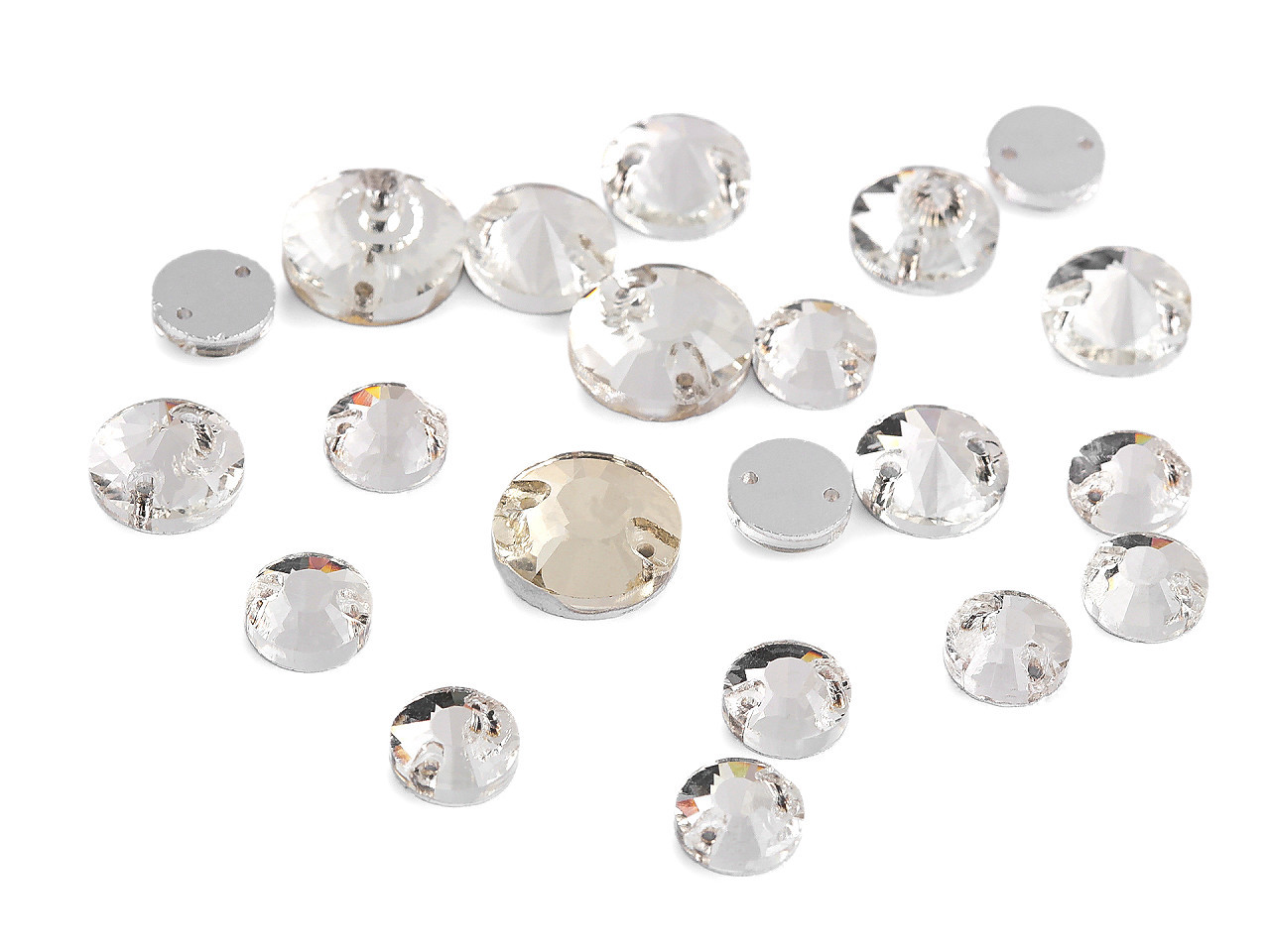 Broušené kamínky kulaté našívací mix, barva crystal