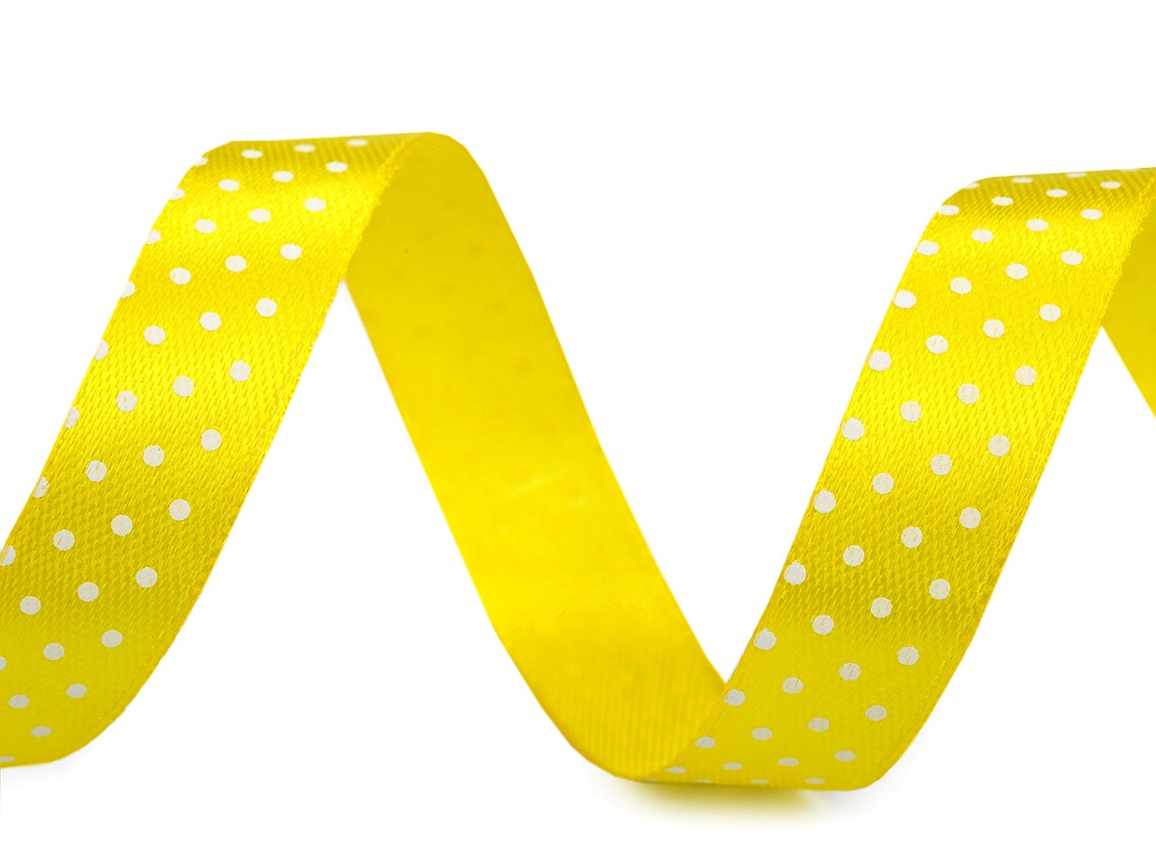 Saténová stuha s puntíky šíře 15 mm, barva 1 žlutá