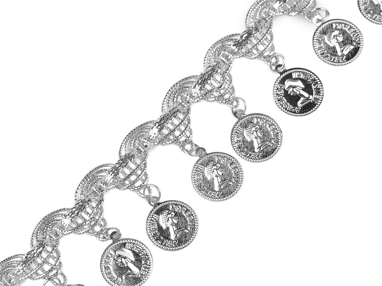 Shakira leonský prýmek s penízky šíře 38 mm, barva 2 stříbrná