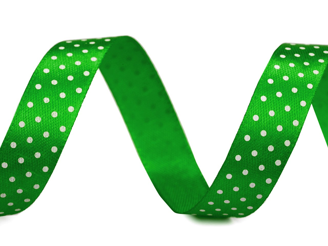 Saténová stuha s puntíky šíře 15 mm, barva 6 zelená pastelová