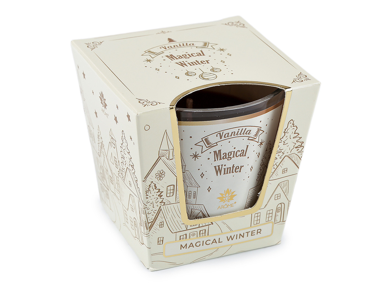 Vonná svíčka ve skle 120 g, barva 11 (Magical Winter) krémová světlá