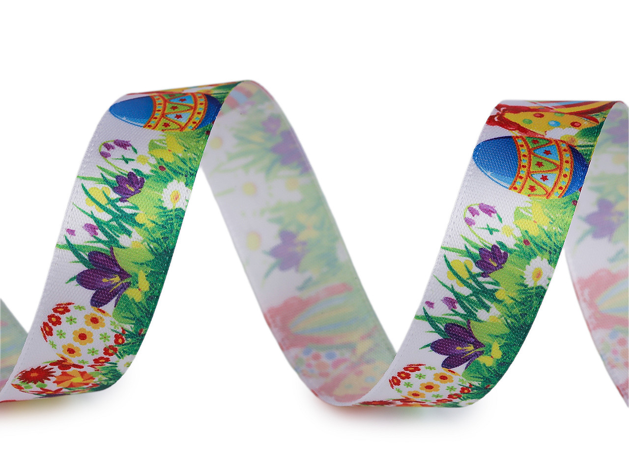 Stuha Velikonoce šíře 20 a 25 mm kuře, vejce, louka, zajíc, barva 6 (20 mm) multikolor