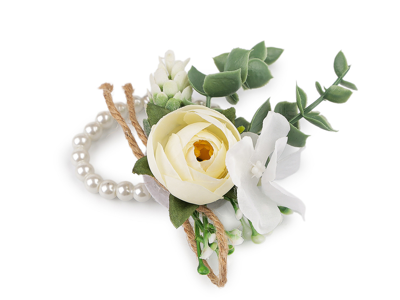 Perlový náramek svatební pro družičky s květy, barva 4 krémová světlá zelená