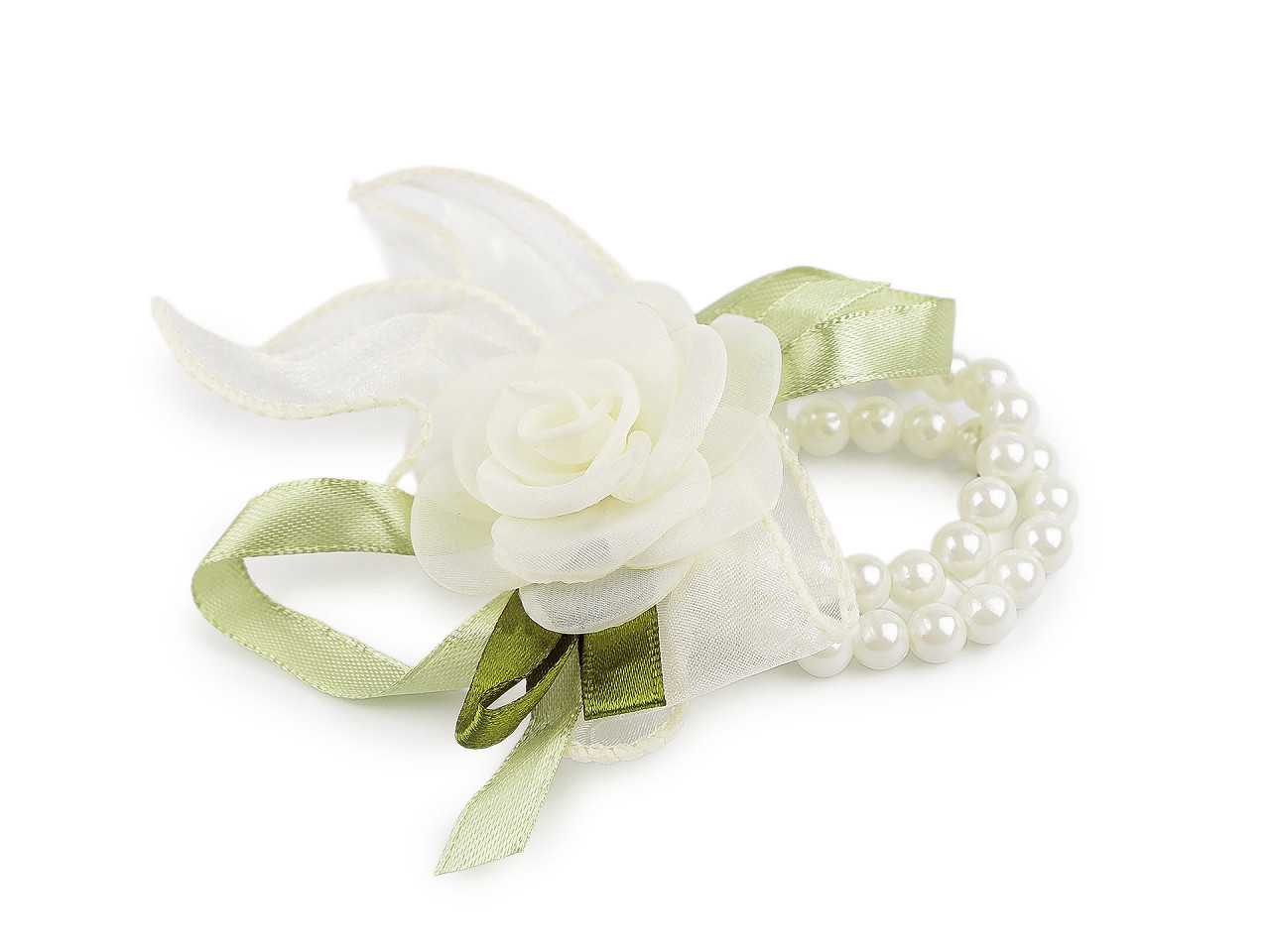 Perlový náramek svatební pro družičky s květy, barva 3 krémová nejsvět.