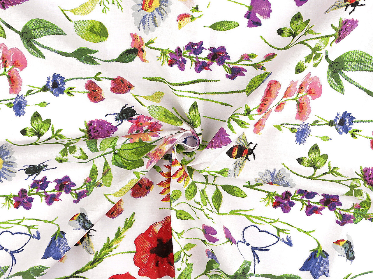 Bavlněná látka / plátno luční květy šíře 220 cm, barva bílá