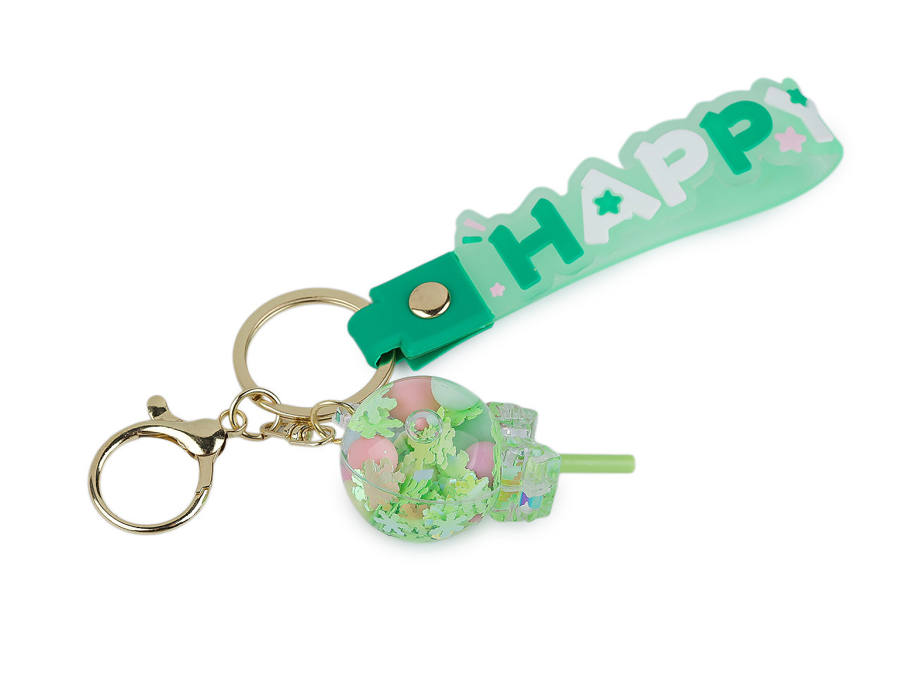 Přívěsek na batoh / klíče s tekutinou a glitry, barva 8 zelená lízátko