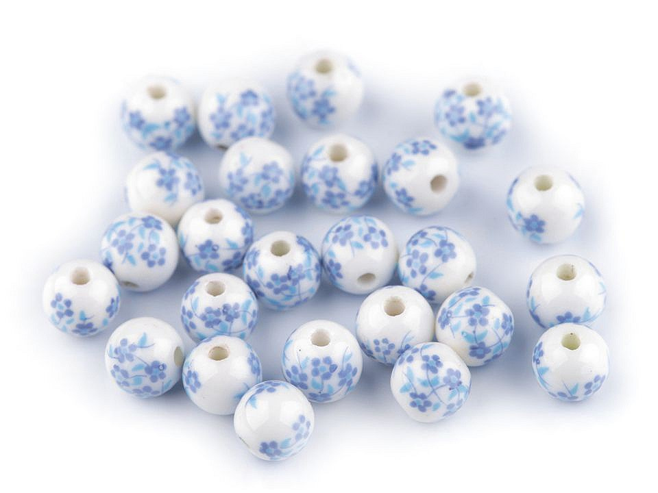 Porcelánové korálky s květy Ø8 mm, barva 4 modrá pomněnková