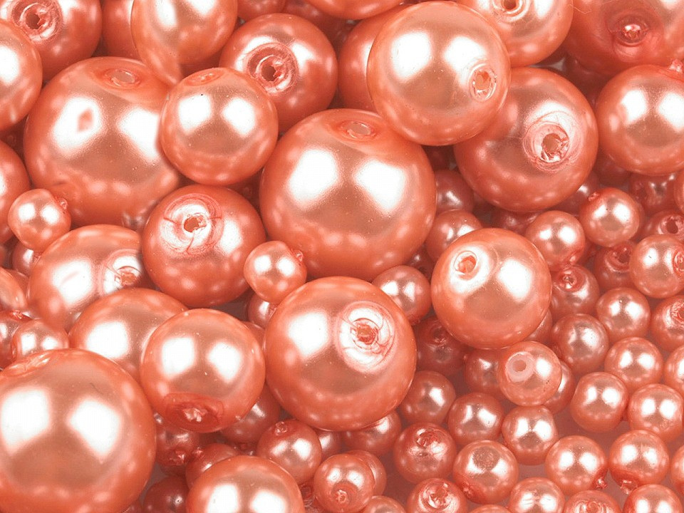 Fotografie Skleněné voskové perly mix velikostí Ø4-12 mm, barva A28 lososová