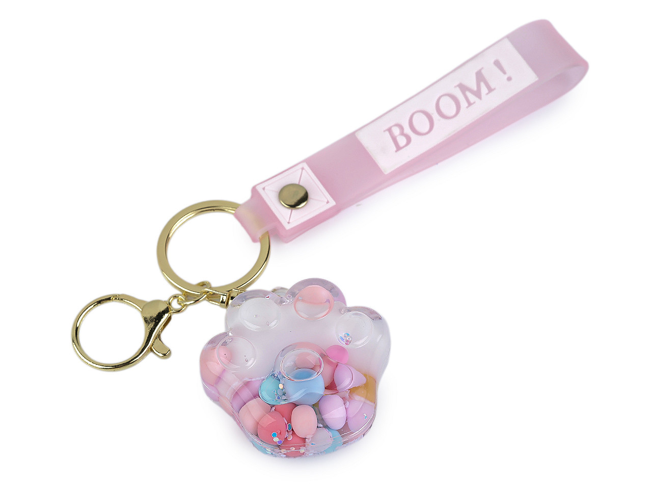 Přívěsek na batoh / klíče s tekutinou a glitry, barva 17 bílá tlapka