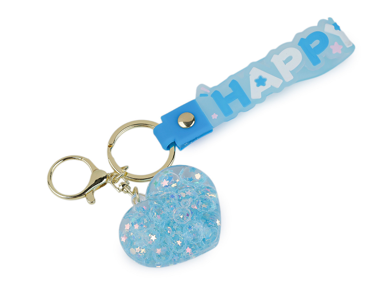 Přívěsek na batoh / klíče s tekutinou a glitry, barva 32 modrá azuro srdce