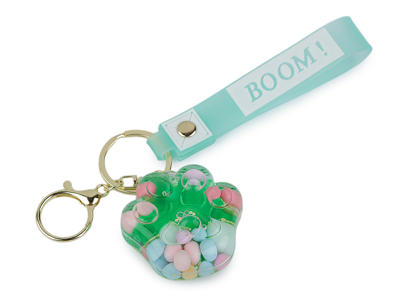 Přívěsek na batoh / klíče s tekutinou a glitry, barva 20 zelená tlapka