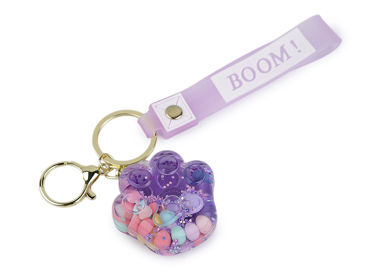 Přívěsek na batoh / klíče s tekutinou a glitry, barva 19 fialová sv. tlapka