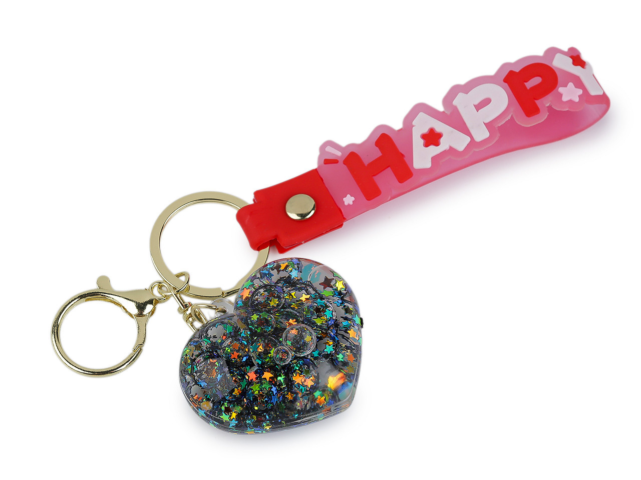 Přívěsek na batoh / klíče s tekutinou a glitry, barva 33 černá srdce