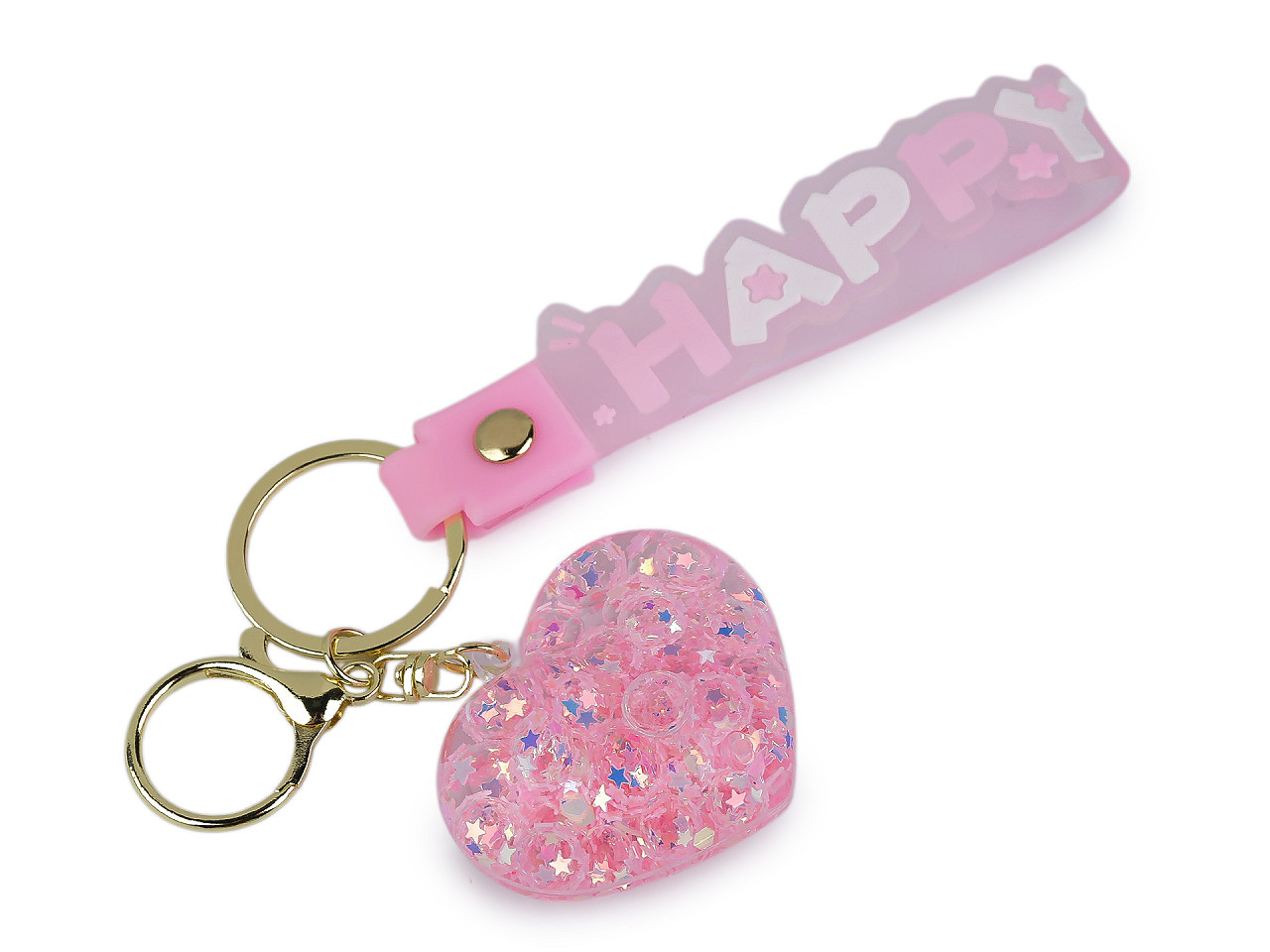 Přívěsek na batoh / klíče s tekutinou a glitry, barva 29 růžová sv. srdce