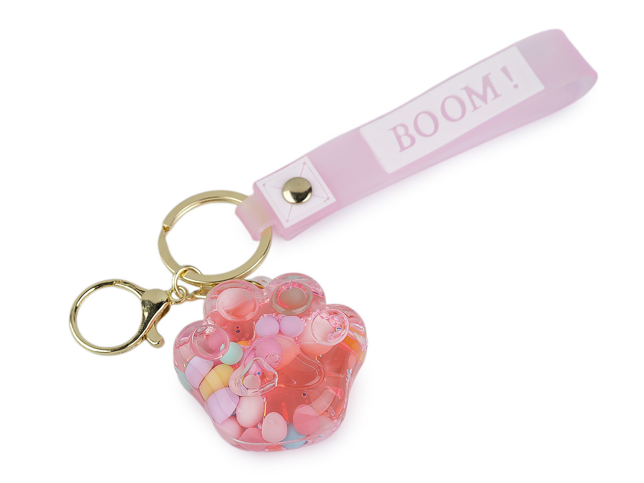 Přívěsek na batoh / klíče s tekutinou a glitry, barva 18 růžová sv. tlapka